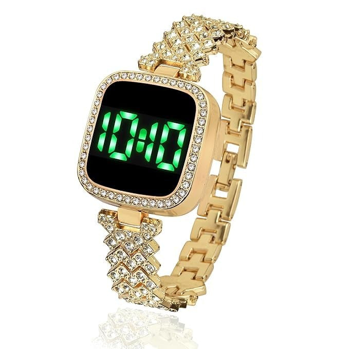 Diamond Touch Screen LED Watch for Girls &amp; Ladies – Silver Square Dial HHC
