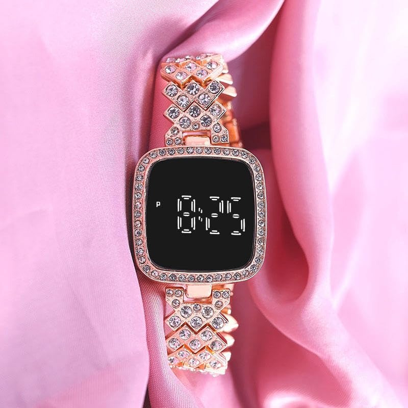 Diamond Touch Screen LED Watch for Girls &amp; Ladies – Silver Square Dial HHC