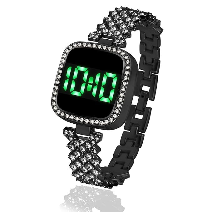 Diamond Touch Screen LED Watch for Girls &amp; Ladies – Silver Square Dial HHC