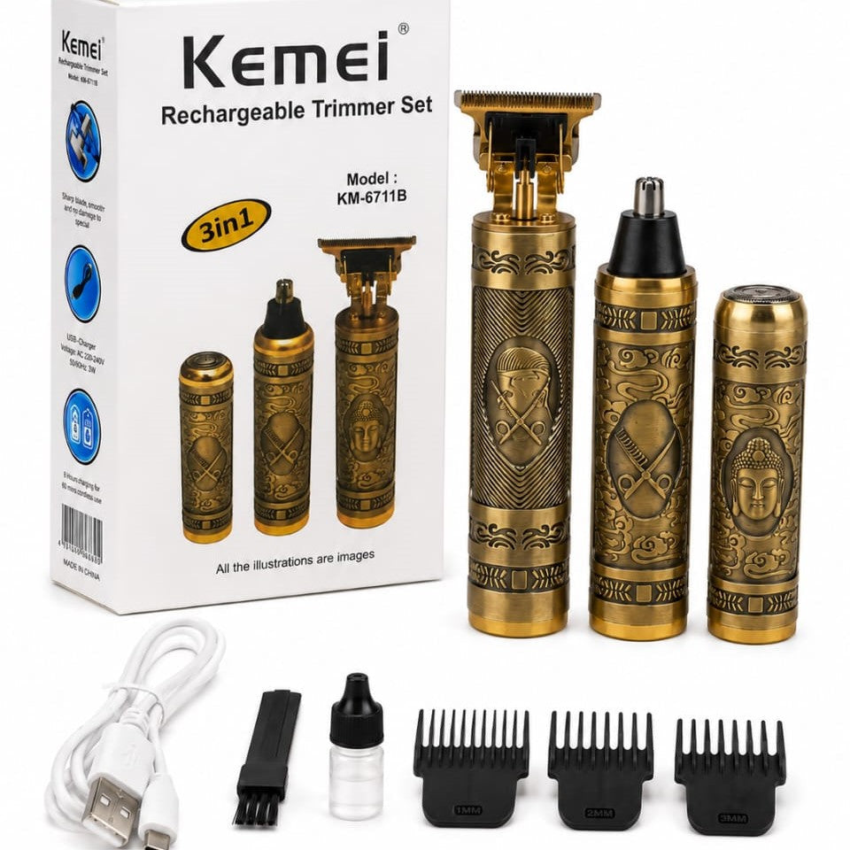 Kemei KM-6711B 3-in-1 Rechargeable Trimmer Set HHC