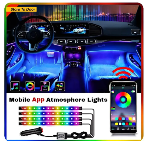 RGB Atmosphere Light for Cars &amp; Bikes – 48 LED Bluetooth App Control HHC