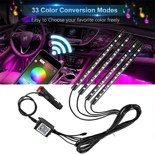 RGB Atmosphere Light for Cars &amp; Bikes – 48 LED Bluetooth App Control HHC
