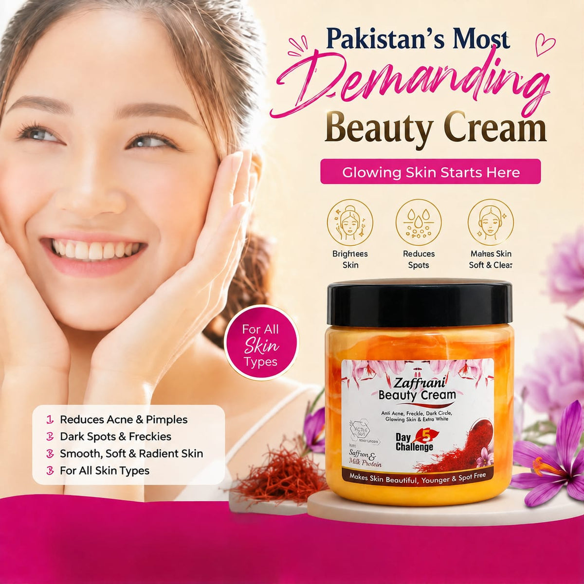 Zafrani Beauty Cream with Saffron &amp; Milk Protein – 500g HHC