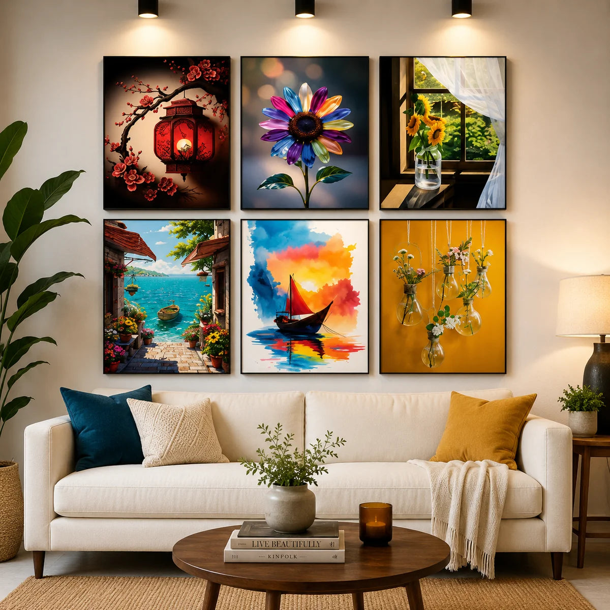 Set of 6 Sticky Wall Art Tiles – Modern Home Décor (8×11) HHC