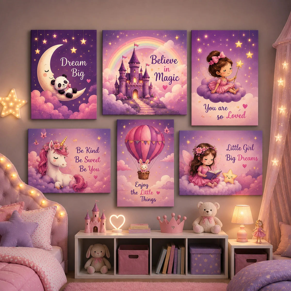 6-Piece Fairy Tale Kids Wall Art Tiles – Unicorns, Castles &amp; Stars (8×11 Inches) HHC