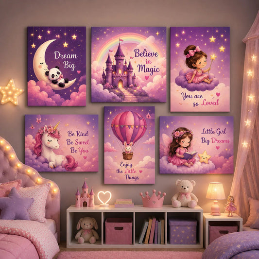 6-Piece Fairy Tale Kids Wall Art Tiles – Unicorns, Castles &amp; Stars (8×11 Inches) HHC
