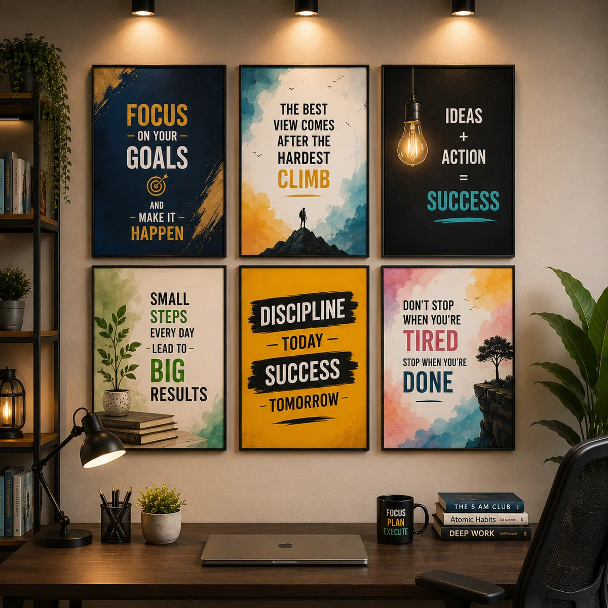 Set of 6 Inspirational Quote Sticky Wall Tiles – Office Motivation Décor (8×11) HHC