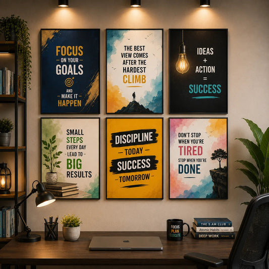 Set of 6 Inspirational Quote Sticky Wall Tiles – Office Motivation Décor (8×11) HHC
