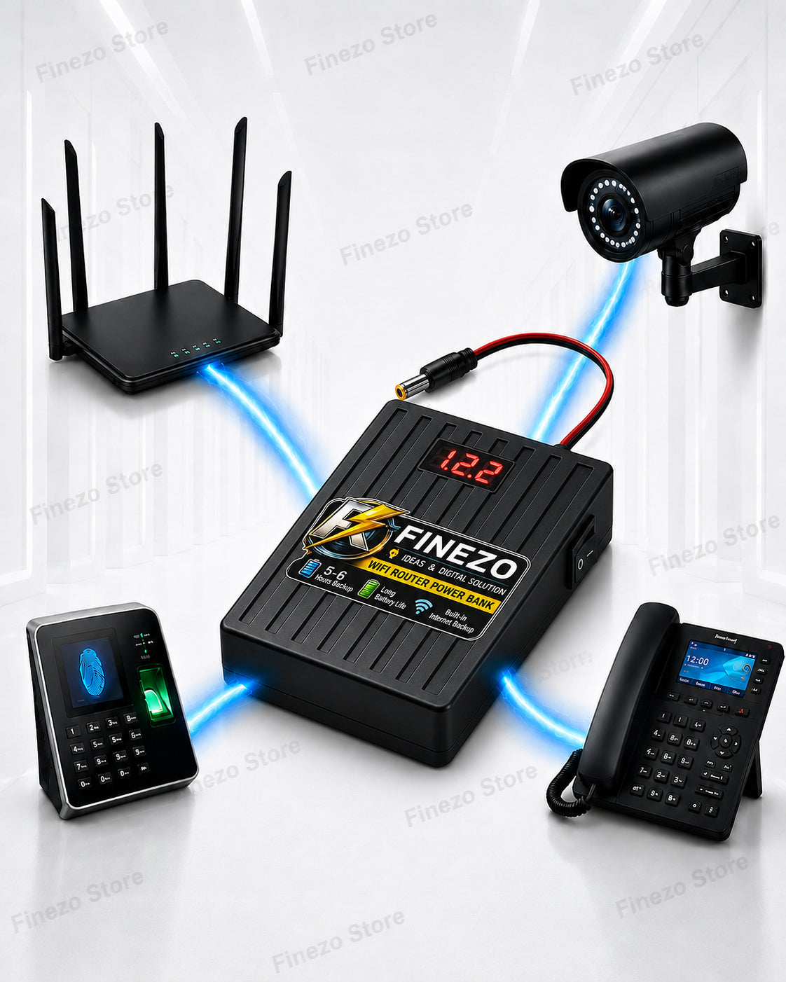 Finezo 12V WiFi Router Power Bank with LED Digital Voltage Display HHC