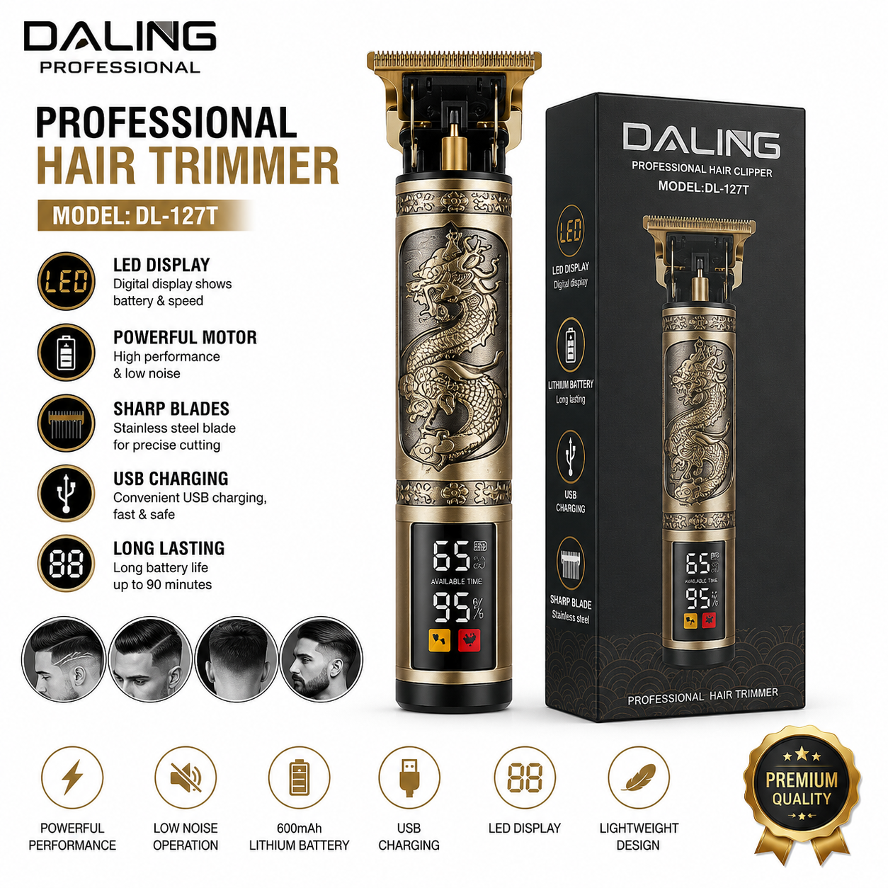 Daling Professional Hair Trimmer DL-127T with LED Display HHC