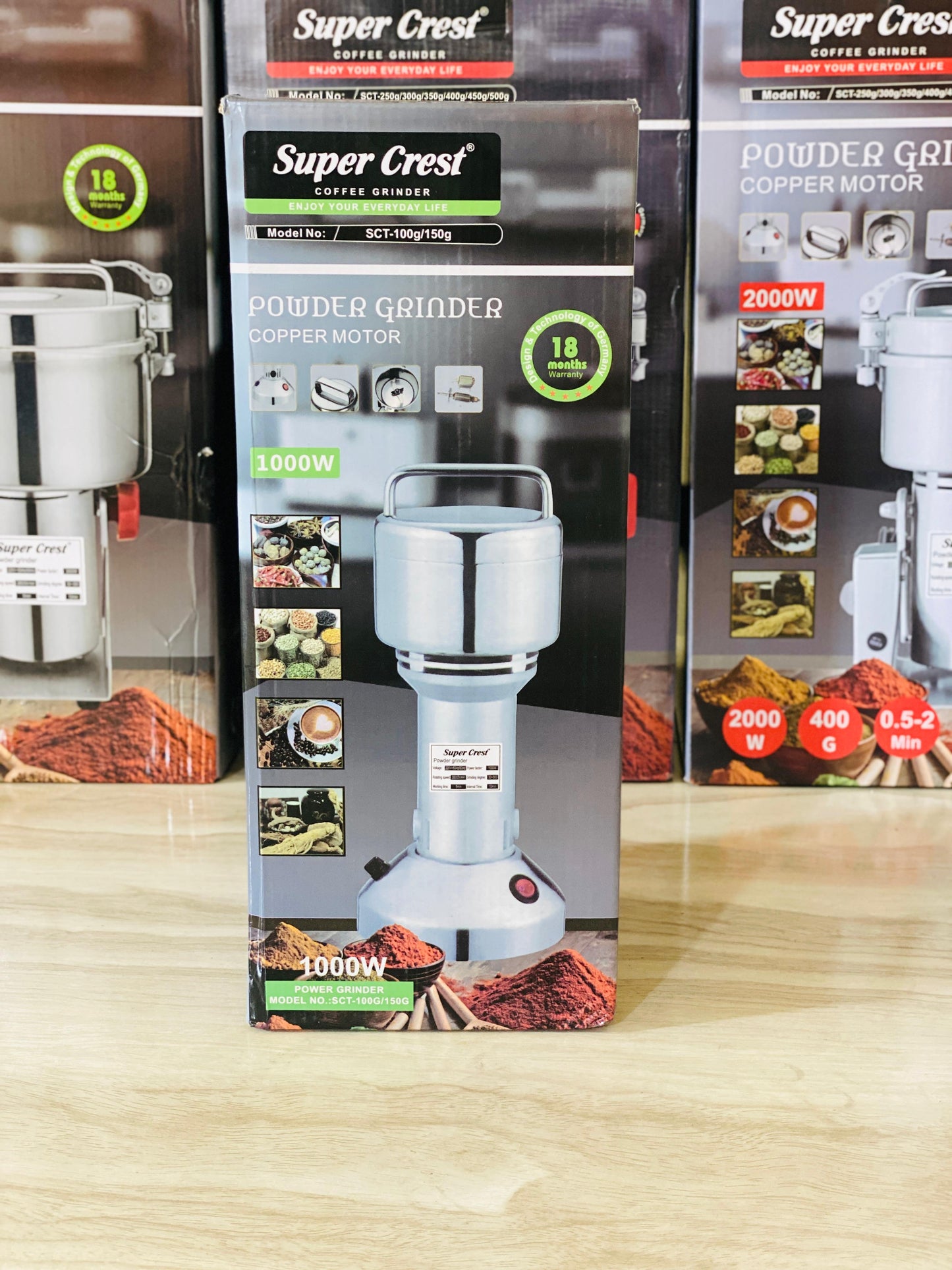 Super Crest SCT 150G Powder Grinder – 1000W Copper Motor, 28,000 RPM HHC