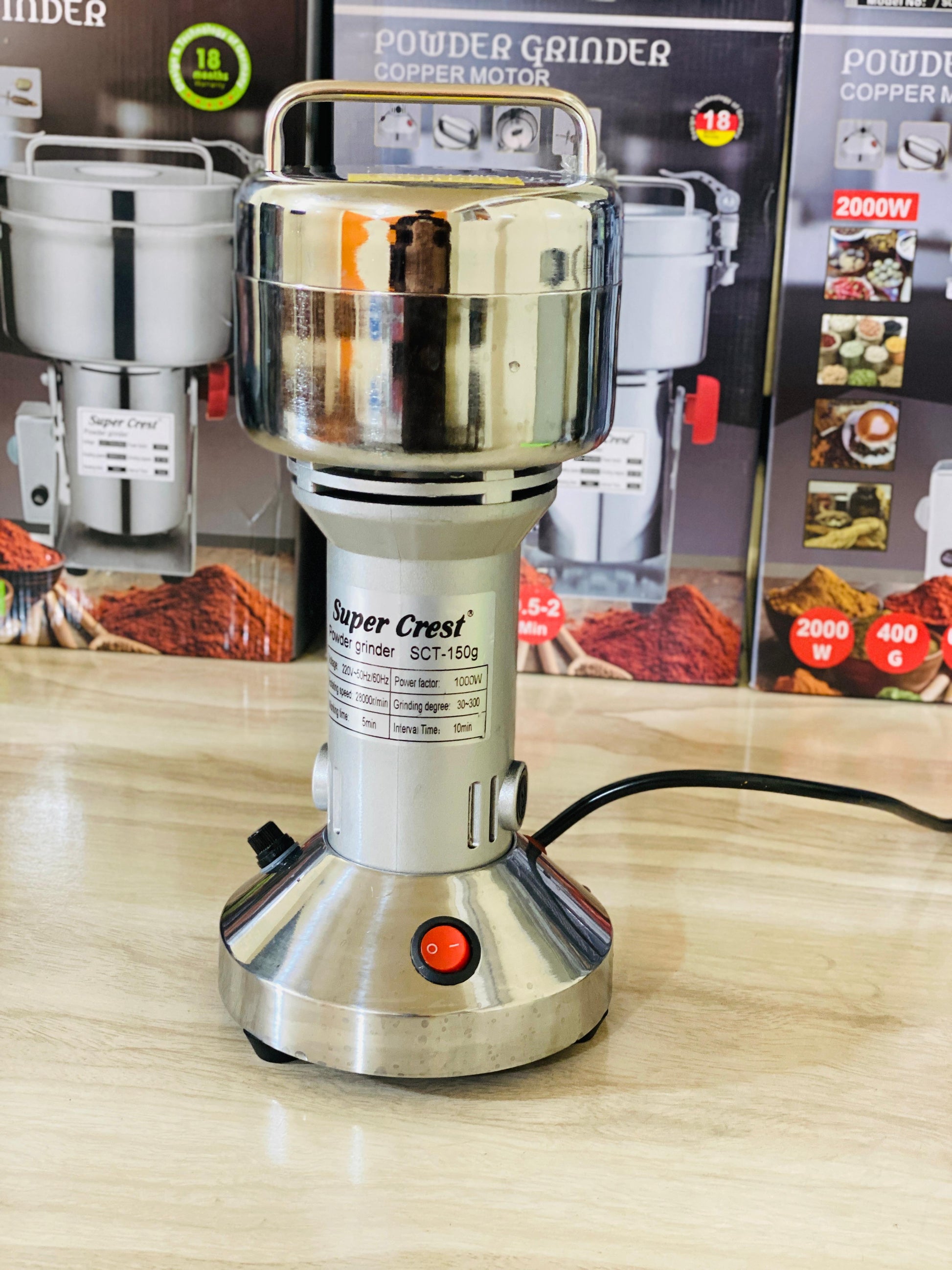Super Crest SCT 150G Powder Grinder – 1000W Copper Motor, 28,000 RPM HHC