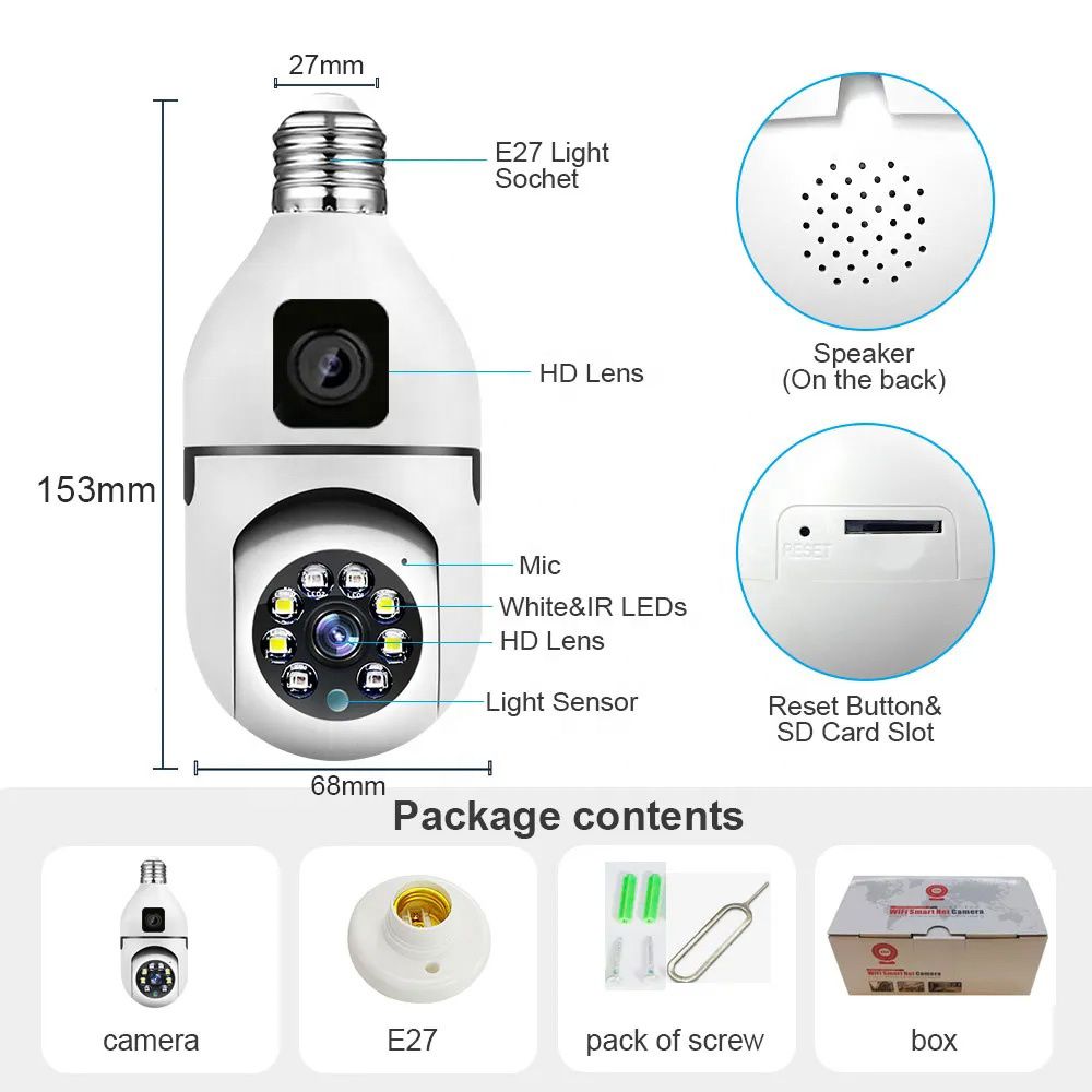 Speed-X Dual Lens Bulb Camera 1080P WiFi Panoramic Night Vision HHC