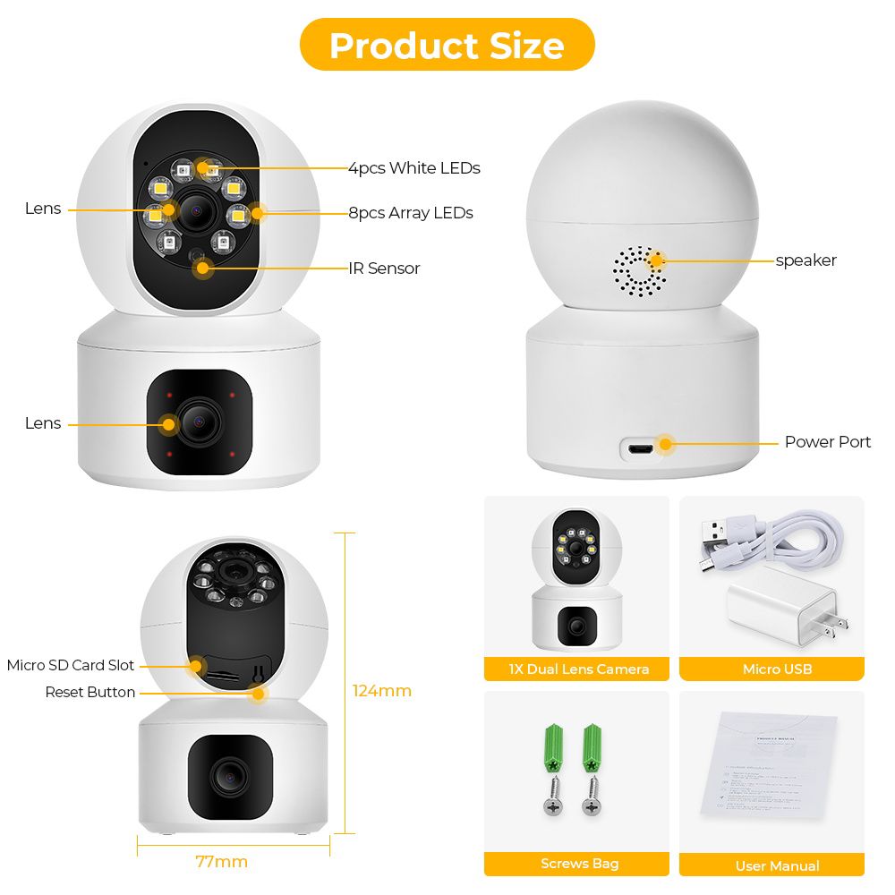 BRANDED Speed-X N9-2 Ultra HD 8K Dual-Lens WiFi Security Camera HHC