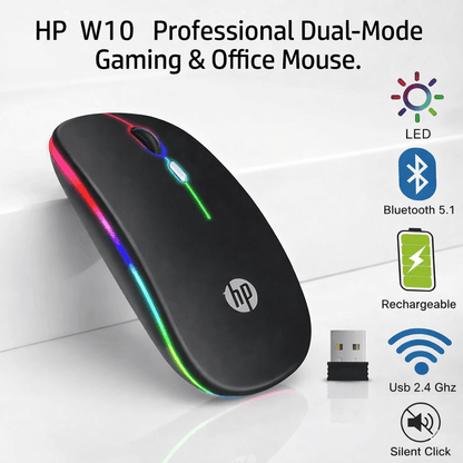 Original HP W10 RGB Rechargeable Dual-Mode Wireless Mouse HHC