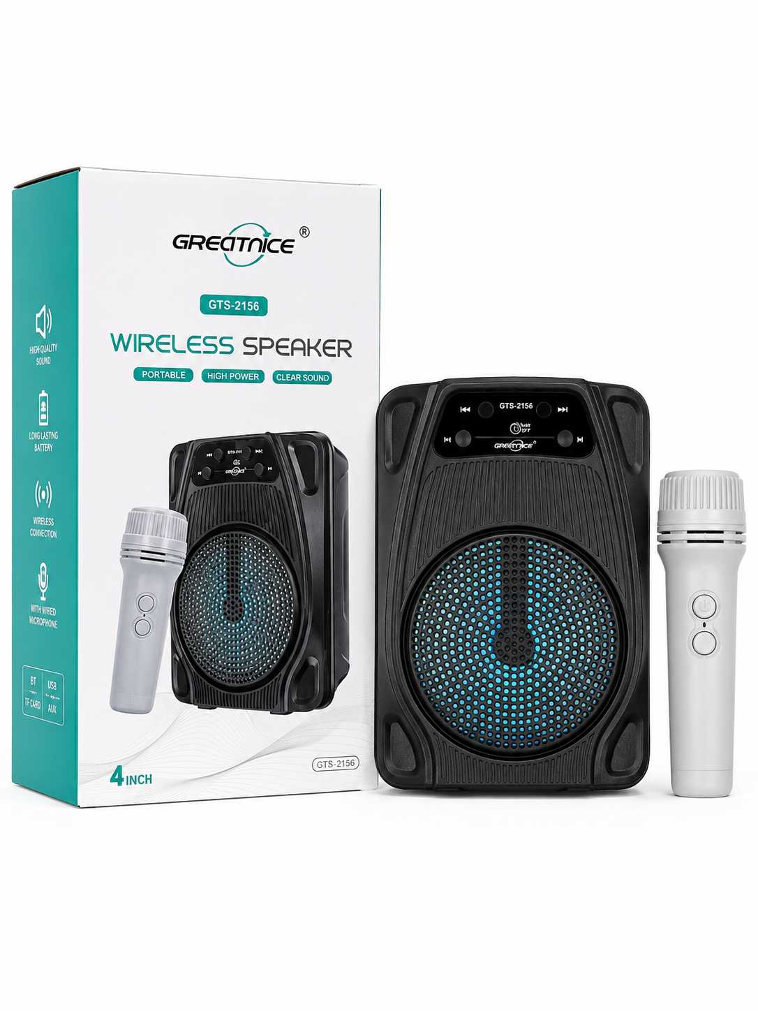 GREATNICE 4" Portable Wireless Karaoke Speaker with Wired Microphone HHC