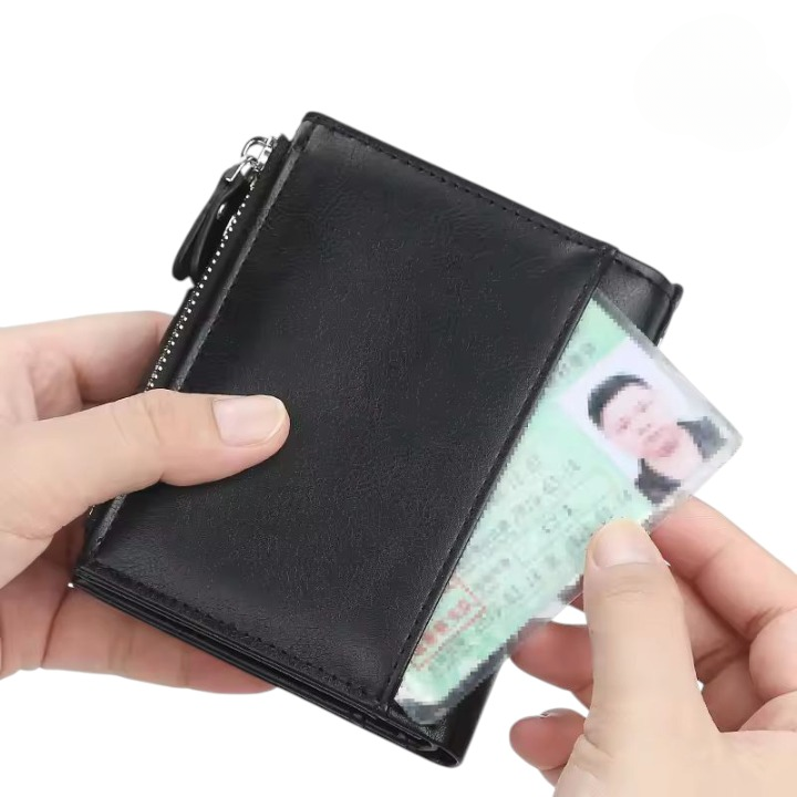 Buffalo Leather Trifold Wallet for Men – RFID Blocking Slim Card Holder with 11 Card Slots HHC