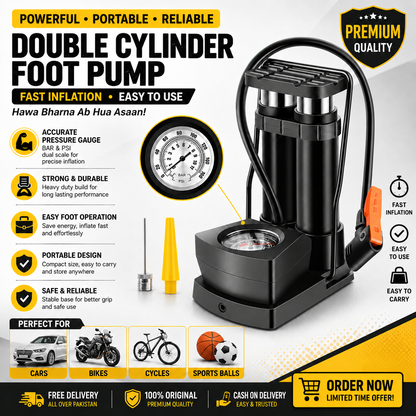 Double Cylinder Foot Pump with Pressure Gauge HHC
