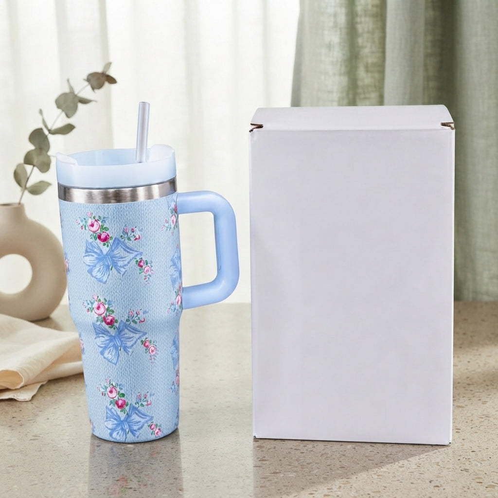 Stanley Style Blue Floral Print Tumbler HHC