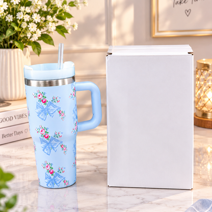 Stanley Style Blue Floral Print Tumbler HHC
