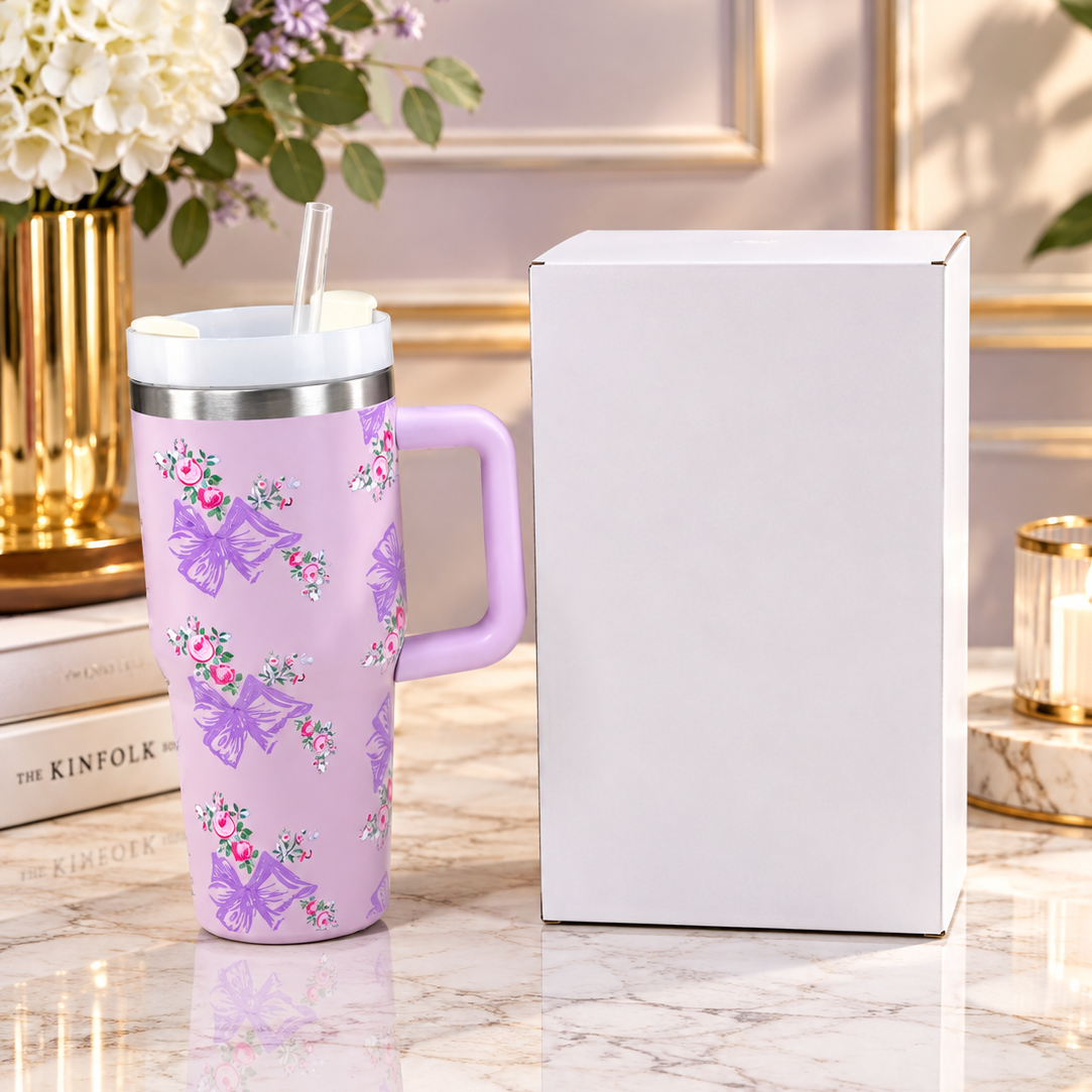 Stanley Style Lavender Floral Print Tumbler HHC