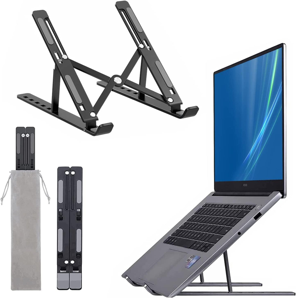 Portable &amp; Foldable Aluminum Laptop Stand - Black HHC
