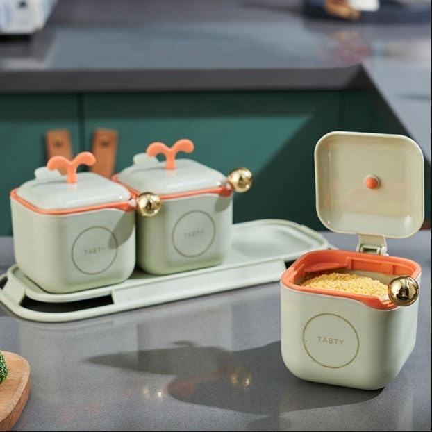 3 in 1 Nordic Spice Jar Set with Serving Tray and Spoon Spice Container with Lid ARDS