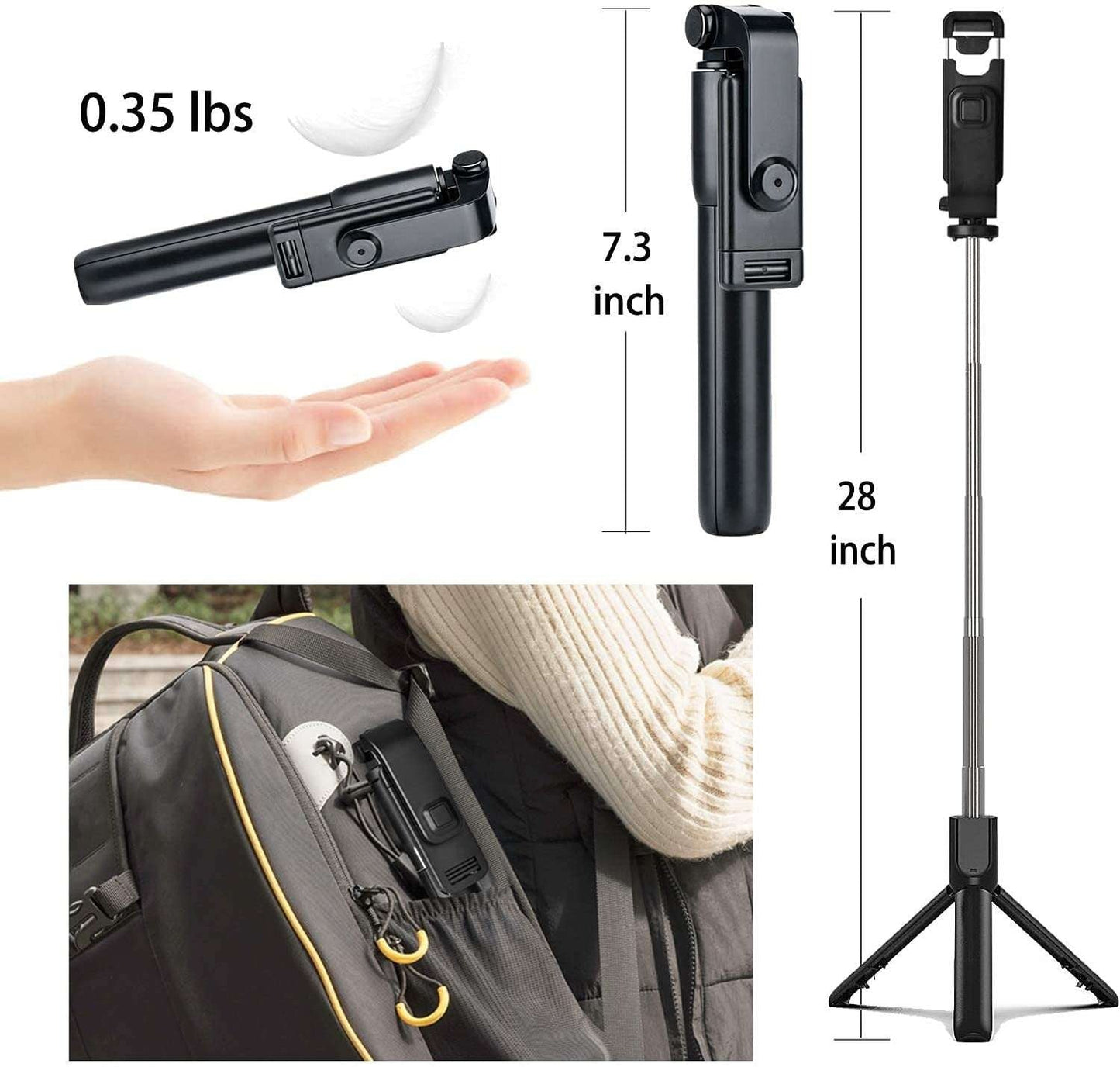 3-in-1 Wireless Selfie Stick R1 / R1S – Tripod Stand with Bluetooth Shutter ARDS