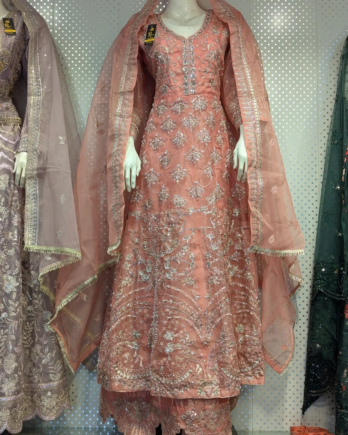 Peach pink color maxi dress Rida's Collection
