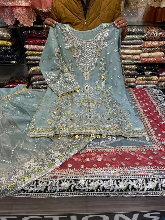 Gray Color Embroidered Gharara Dress Rida's Collection