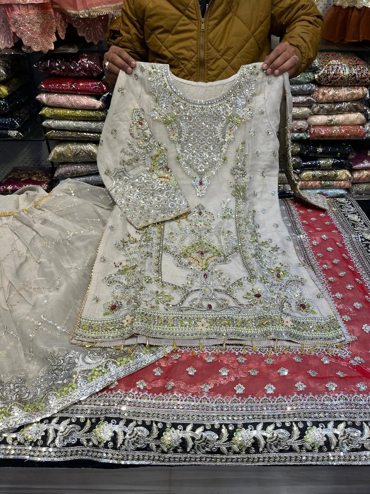 Silver Color Embroidered Gharara Dress Rida's Collection