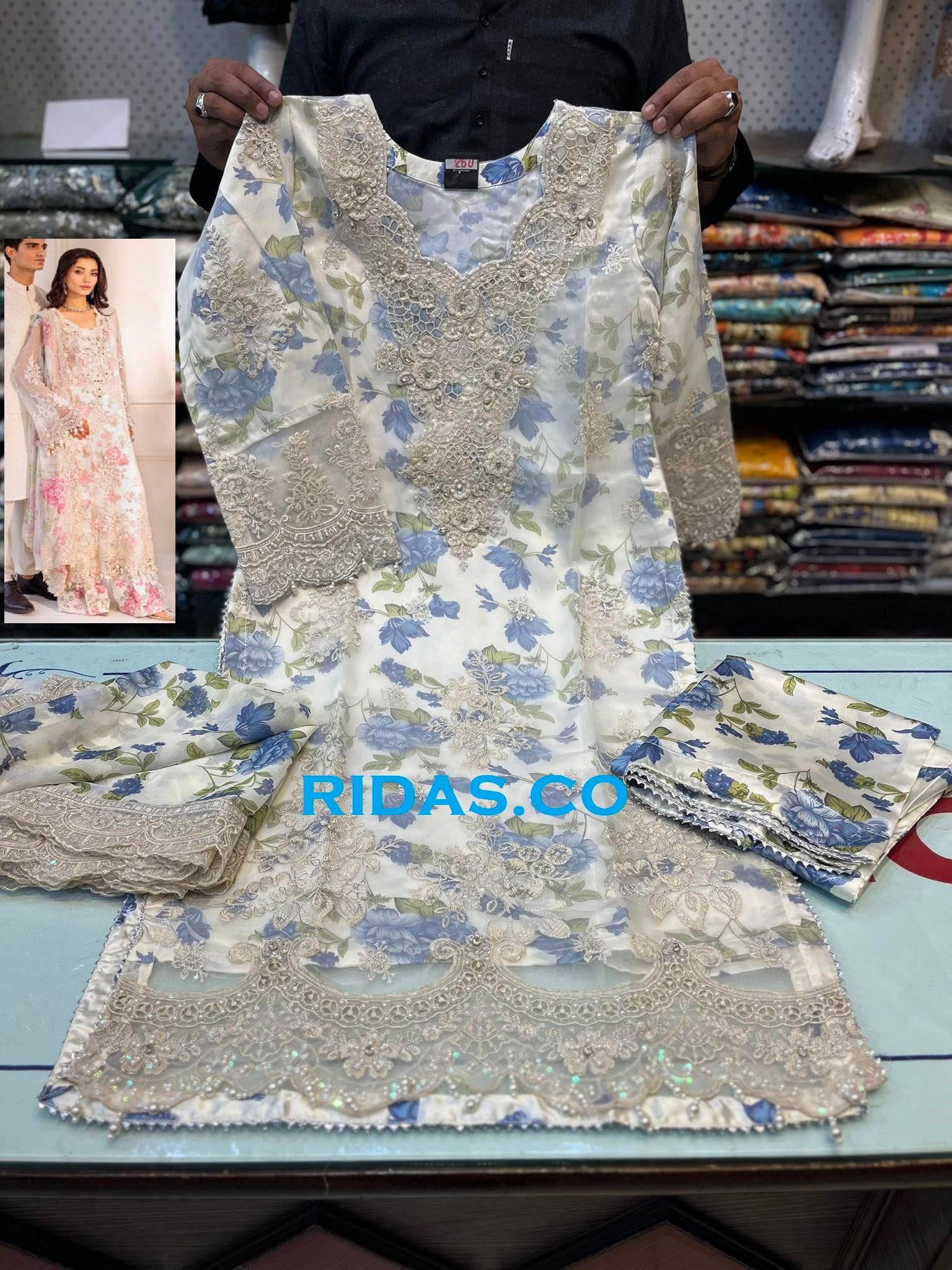 Off white color embroidered dress Mansooj