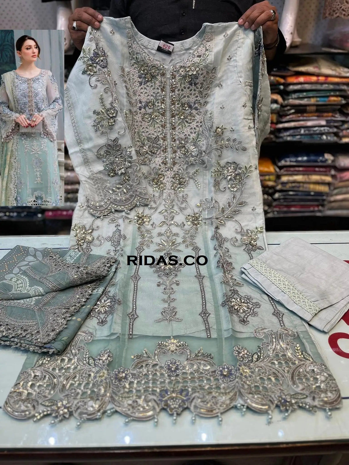 Maria b ice color embroidered dress Mansooj