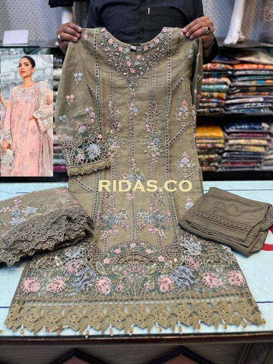 Maria b mouse color embroidered dress Mansooj