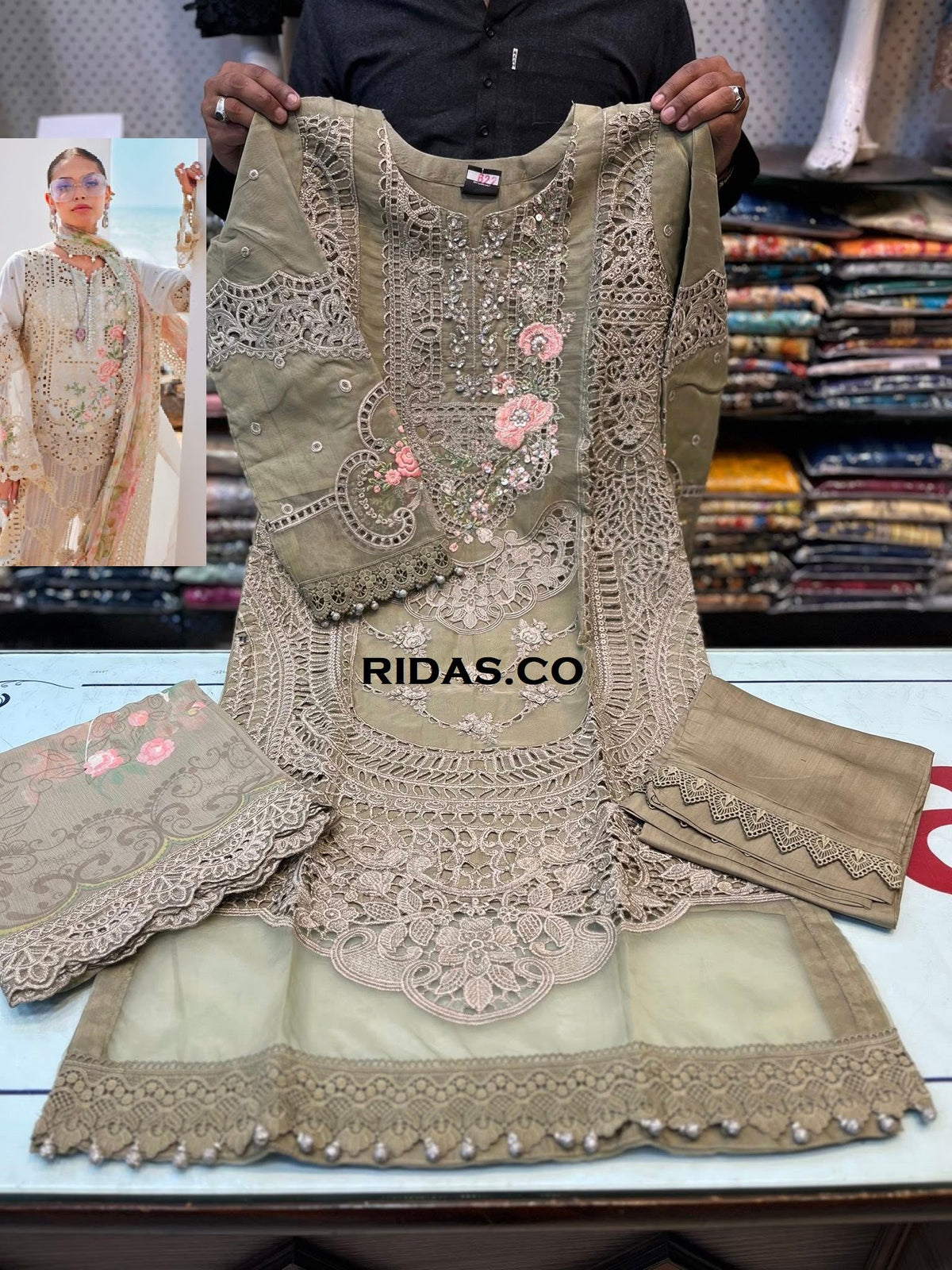 Maria b brown color embroidered dress Mansooj
