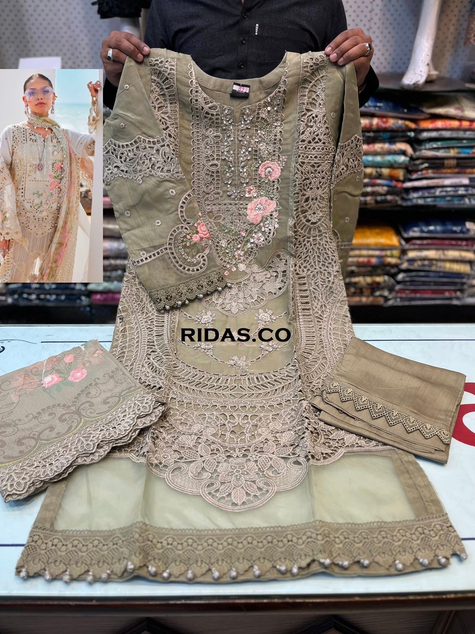 Maria b brown color embroidered dress Mansooj