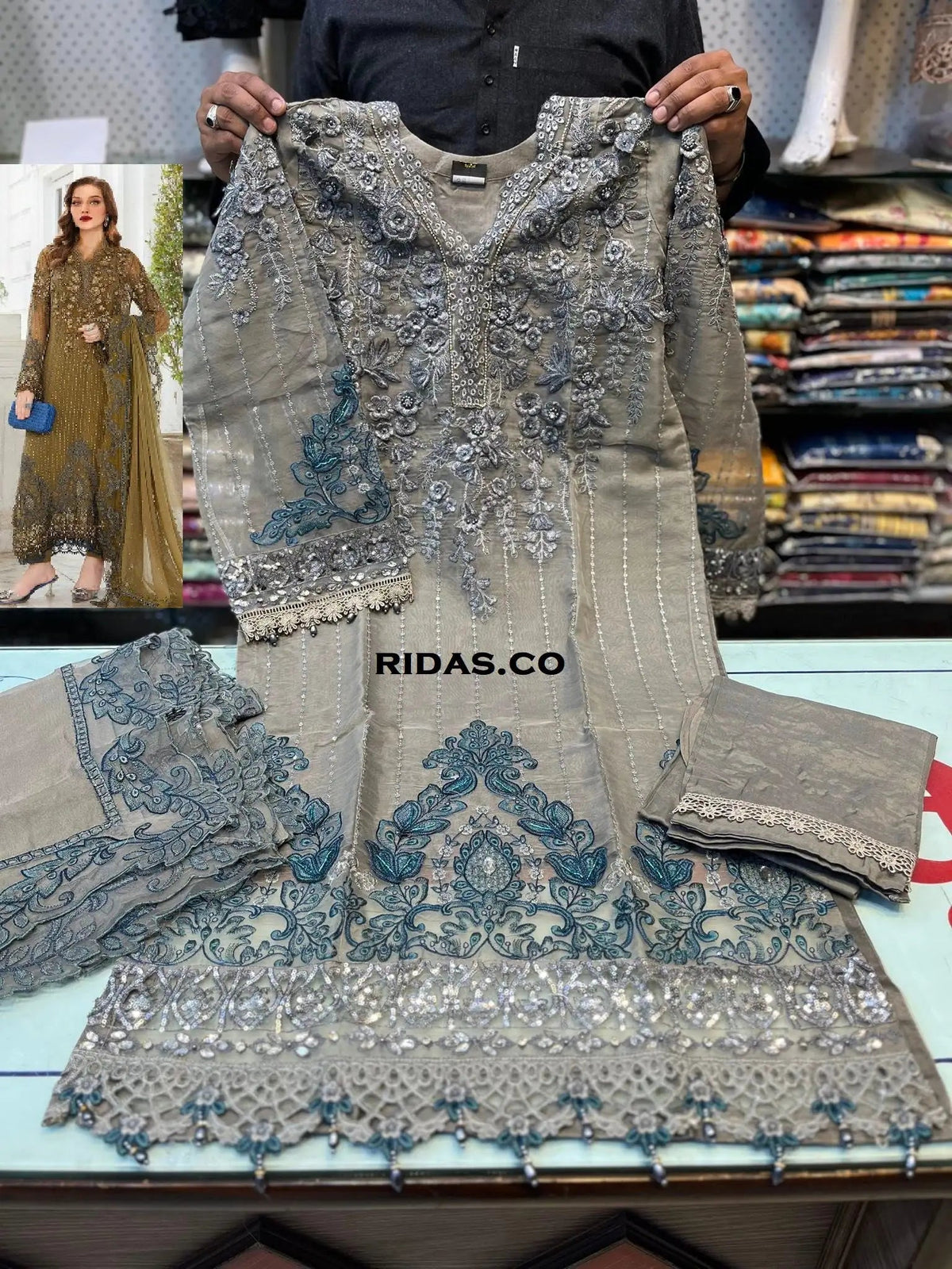Maria b gray color embroidered dress Mansooj