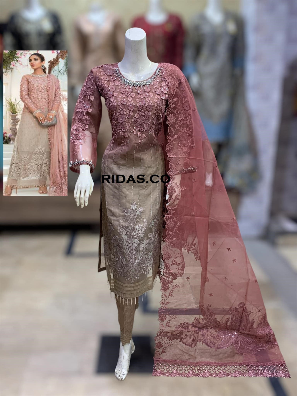 Maria b pink color embroidered dress Mansooj