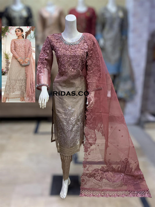 Maria b pink color embroidered dress Mansooj