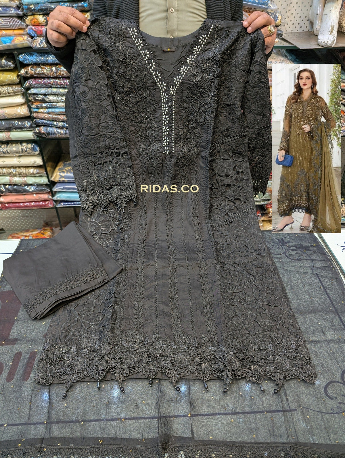 Maria b black color embroidered dress Mansooj