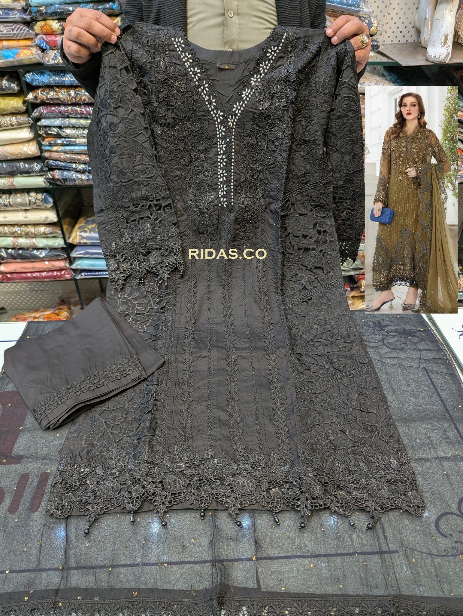 Maria b black color embroidered dress Mansooj
