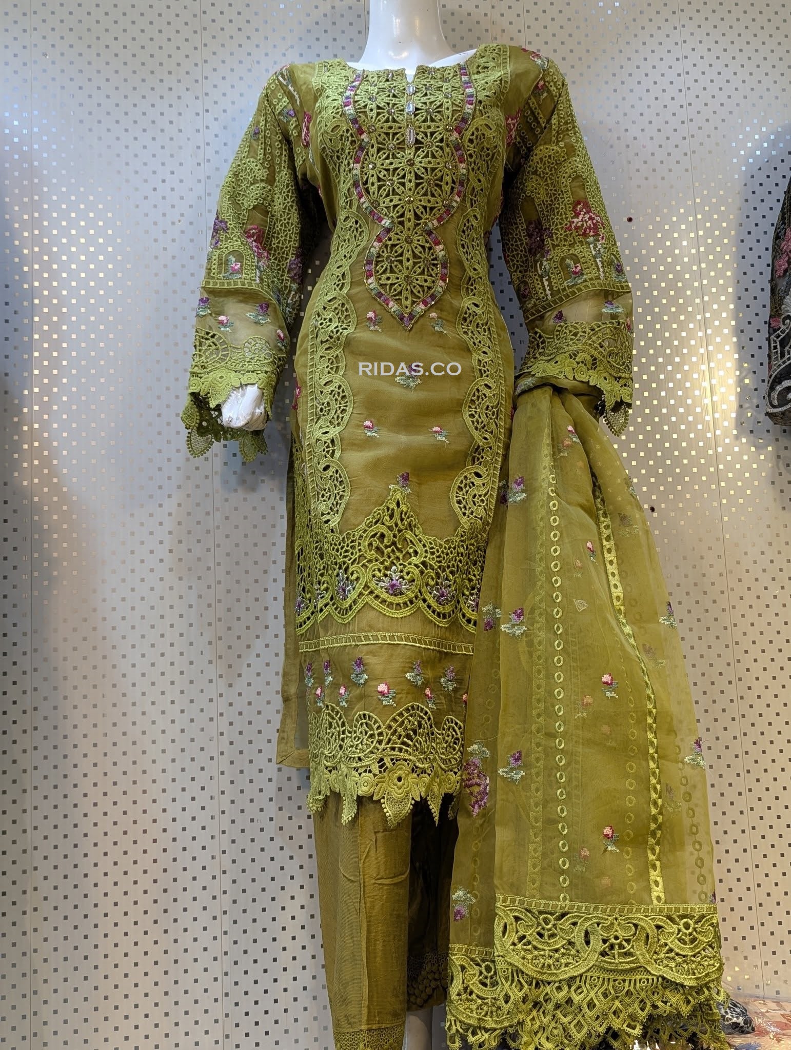 Maria b green color embroidered dress Mansooj