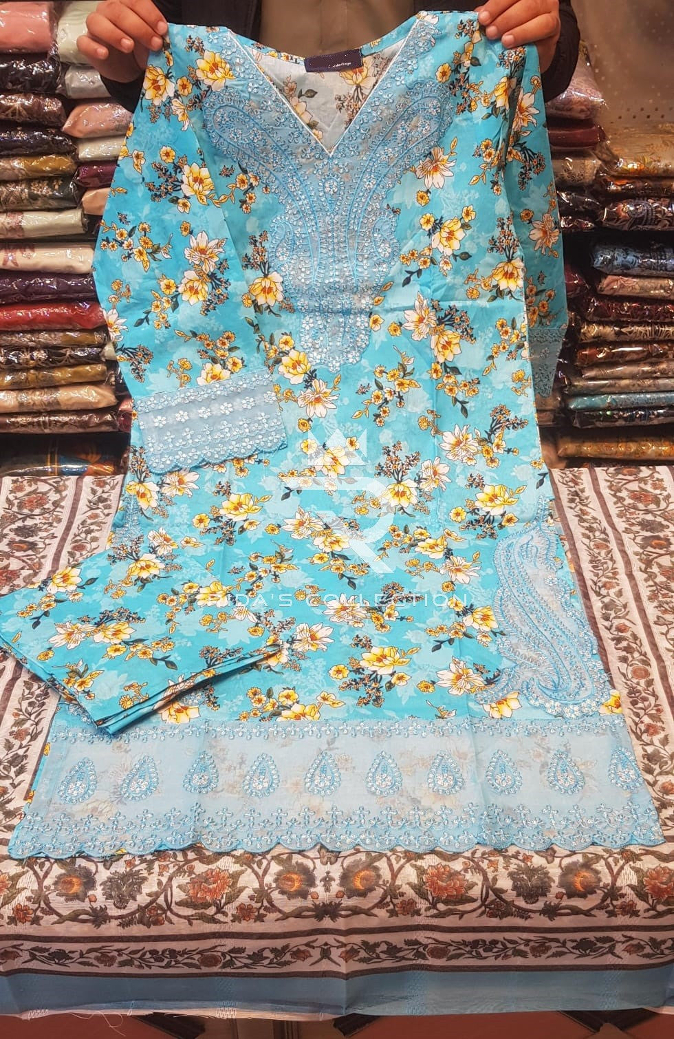 Sky blue Color embroidered lawn dress Rida's Collection