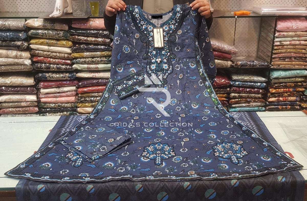 blue Color embroidered lawn dress Rida's Collection