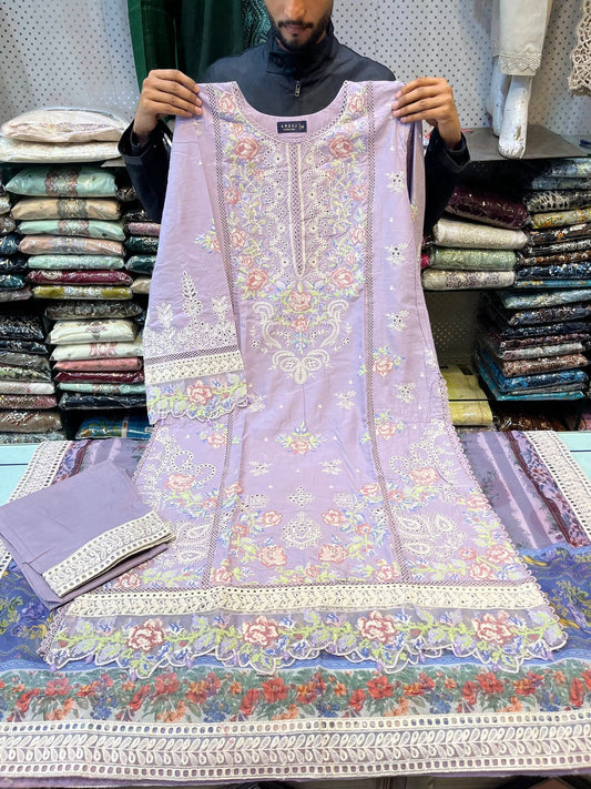 Lilac Color embroidered lawn dress