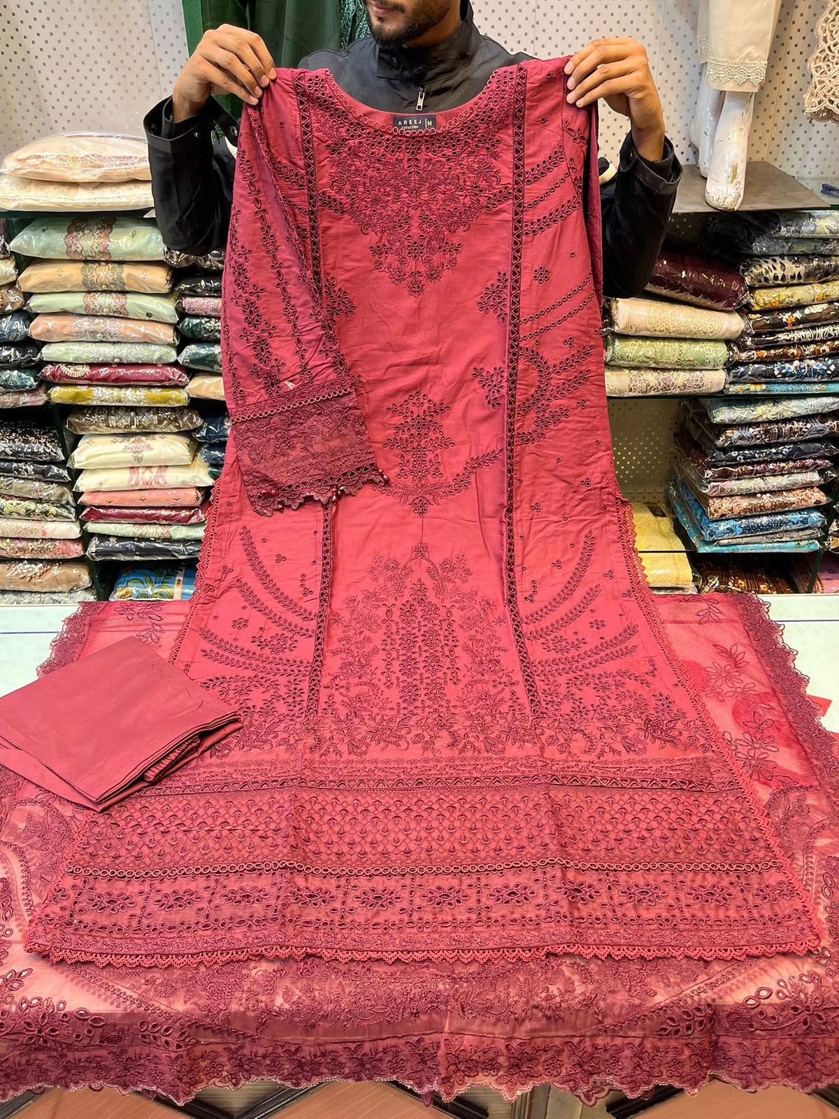 Maroon Color embroidered lawn dress Areej