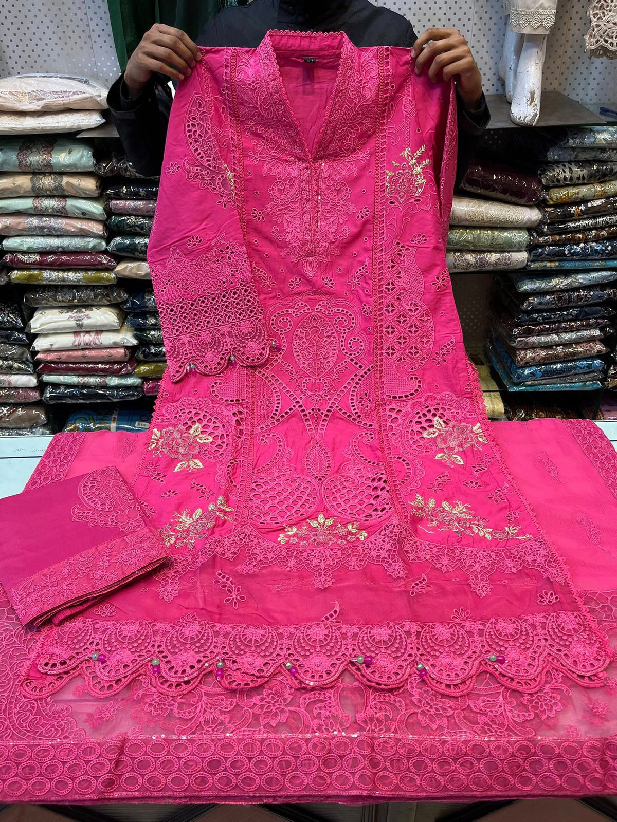 Hot Pink Color embroidered lawn dress Areej