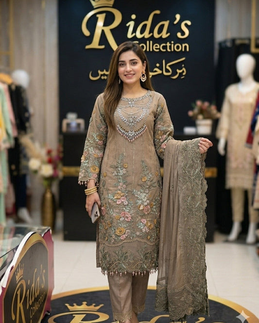Maria Golden Color organza dress Rida's Collection