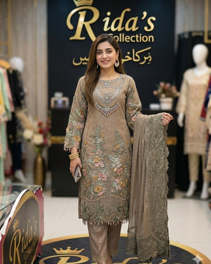 Maria Golden Color organza dress Rida's Collection