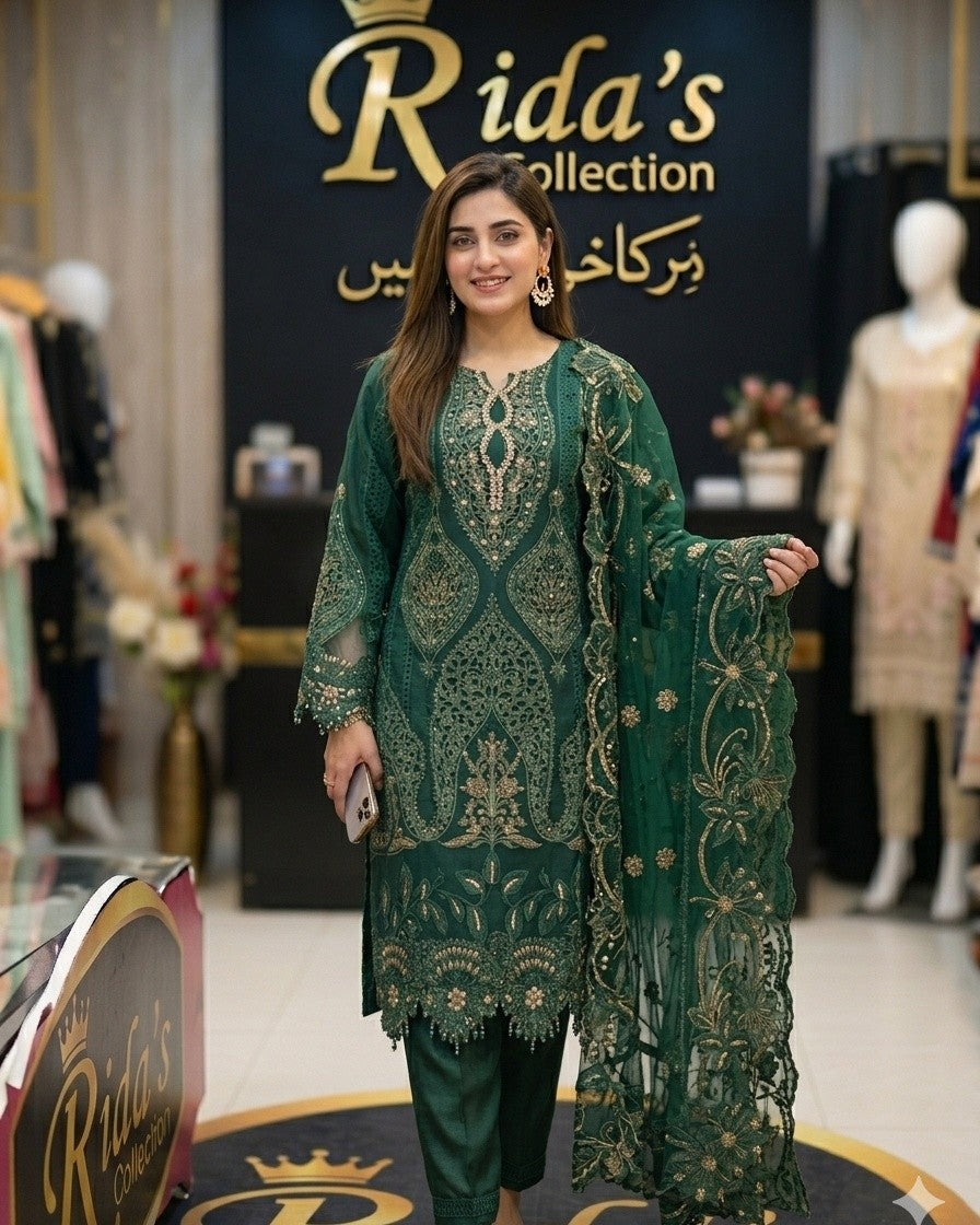 Motifz Green Color organza dress Rida's Collection